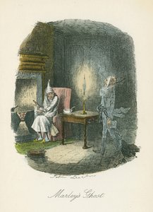 马利的鬼魂出现在史克鲁奇面前。 约翰·里奇（John Leech，1817-64 年）为查尔斯·狄更斯《圣诞颂歌》绘制的插图，伦敦，1843-1844 年。