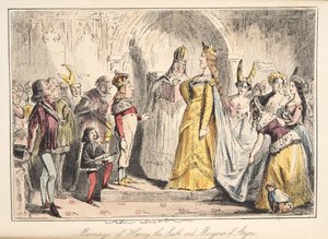 亨利六世与安茹玛格丽特的婚姻，来自英国漫画史上的酒吧。 1864年（手工彩色蚀刻）
