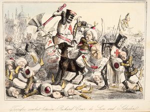 Richard Coeur de Lion和来自英国漫画历史的萨拉丁之间的绝佳战斗，酒吧。 1864年（手工彩色蚀刻）