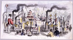 讽刺蒸汽机车出现的海德公园景色，伦敦，约1850年 作者 约翰·里奇
