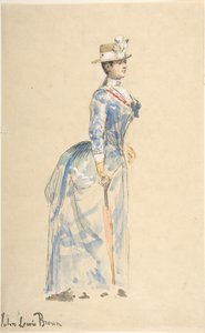 穿蓝色衣服的女人，19世纪。 作者 约翰·刘易斯·布朗