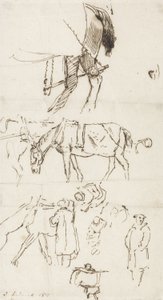 马匹，男人和马车的研究，1811年（笔和棕色墨水在纸上）