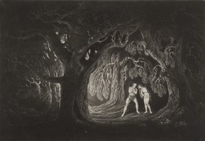 亚当听到全能的声音，c.1827（mezzotint） 作者 约翰·马丁