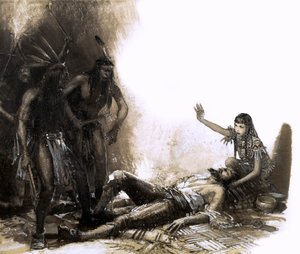 风中奇缘》为挽救史密斯船长的生命而进行干预（纸面水粉画）