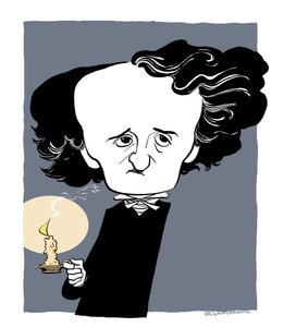 埃德加-爱伦-坡 - 漫画，手持蜡烛棍 作者 约翰·明尼恩