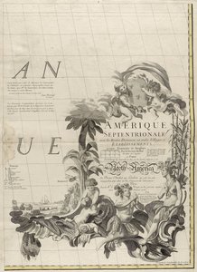美国1756年英国和法国统治地图（在纸上刻有轮廓颜色）