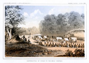 1853年8月26日向Gros Ventres分发货物。 作者 约翰·史密斯（John Mix Stanley）
