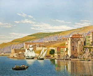 法国滨海维拉弗朗什的景色（板上油画） 作者 约翰·穆尔卡斯特·卡里克