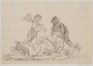 一场街头事故，1804年（笔，画笔和墨水在纸上） 作者 约翰·尼克松