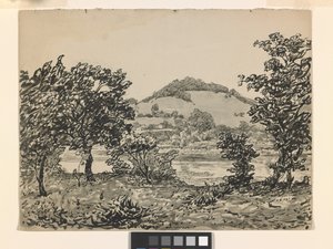 巴特勒山，布鲁克维尔 Verso: 男孩读书（钢笔、墨水和水墨覆盖铅笔在米白色纸上）