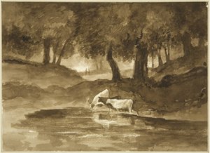 仰望夜莺谷，约 1825 年（纸上铅笔和水彩）
