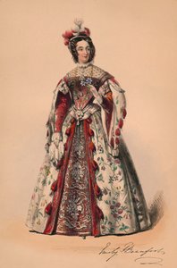 1842年5月12日，波福特的艾米丽·杜希斯（Emily Duchess）身着维多利亚女王（Queen Victorias）BalCostumé装扮成服装。