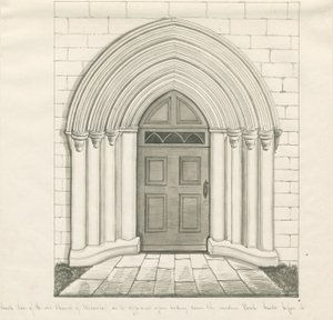 Uttoxeter Church - South Door: pen and wash drawing, nd [?mid 19th cent] (drawing) 作者 约翰·罗伯特·弗尼霍夫