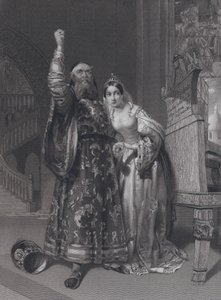 Marino Faliero，威尼斯总督，威胁要报复诽谤他的妻子 Aluycia Gradenigo（雕刻） 作者 约翰·罗杰斯（后）赫伯特