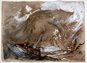 阿尔卑斯山谷，约1854年（铅笔、墨水和水彩，纸上用白色加高）。 作者 约翰·拉斯金