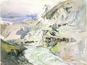 高山山谷：远处的马特宏峰 作者 约翰·拉斯金