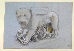 尼古拉-皮萨诺的锡耶纳讲坛上的母狮和幼狮素描，1870年6月 作者 约翰·拉斯金