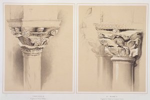Torcello，Nave Pillar的首都和St. Mark&39;s，来自Central Porch的资本，来自John Ruskin的“威尼斯建筑的典范”，由G. Rosenthal雕刻，1851年 作者 约翰·拉斯金