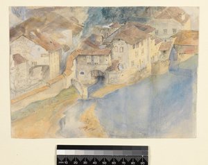 弗里堡，瑞士，c.1854（铅笔，钢笔和墨水和水粉在纸上）的视图 作者 约翰·拉斯金
