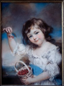 约翰·罗素 (1745-1806) 19 世纪的樱桃篮子里的小女孩画像