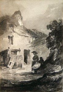 Dolgelly的老屋（纸上铅笔和灰水）。 作者 约翰·塞尔·科特曼