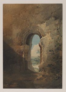 1804年约克郡Kirkham Priory餐厅的门口（wc over pencil） 作者 约翰·塞尔·科特曼