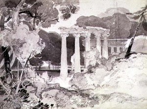 第1539号 《木质景观中的古典柱廊》（纸上铅笔和印度水墨画） 作者 约翰·塞尔·科特曼