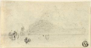 圣米歇尔山素描（正面）；水边建筑（背面） 作者 约翰·塞尔·科特曼