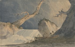 荒凉的风景中的瀑布（纸上水彩） 作者 约翰·塞尔·科特曼