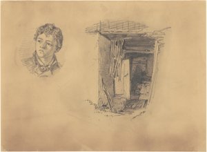 一个男孩的头和一个棚屋的入口，1871年。 作者 约翰·辛格·萨金特