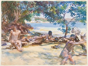 沐浴者（纸上涂有石墨的水粉和水粉） 作者 John Singer Sargent