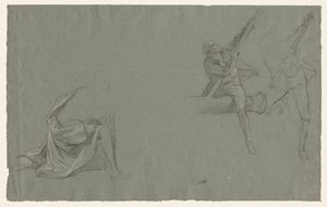布研究，两个人物拔杆，1785-86年。 作者 约翰·辛格尔顿·科普利