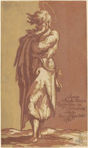 男圣徒站立，双手合十，面向左侧 作者 John Skippe after Parmigianino