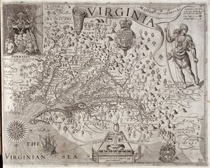 1606年由约翰史密斯船长发现并描述的弗吉尼亚地图，由William Hole（fl.1607-24）刻，1612年出版（另见174212）