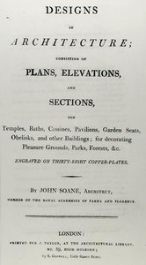 由平面图、立面图和剖面图组成的《建筑设计》的封面图，1797年出版（雕刻）。