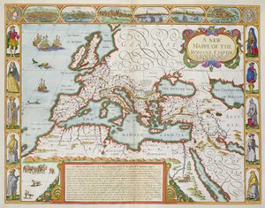 罗马帝国的新地图，来自“世界最着名的地区的前景”，酒吧。作者：Bassett und Chiswell，1676（手工彩绘板雕刻）