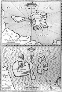 诺森伯兰郡的圣岛和法恩岛地图，来自“大不列颠帝国的剧院”，约翰·斯皮特，1676年
