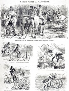 A cartoon depicting a man hunting on a tricycle. Illustrated by John Tenniel (1820-1914) an English illustrator, graphic humourist, and political cartoonist 作者 约翰·坦尼尔