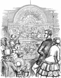 Albert, Prince Consort of Queen Victoria, showing off the Crystal Palace and the Great Exhibition in Hyde Park, London. John Tenniel cartoon from Punch London 1851. Wood engraving 作者 约翰·坦尼尔