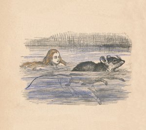 爱丽丝在游泳池里用鼠标游泳，1889年 作者 约翰·坦尼尔