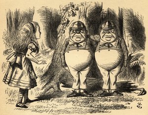 Alice with Tweedledum 和 Tweedledee。 约翰·坦尼尔爵士的插图 作者 约翰·坦尼尔