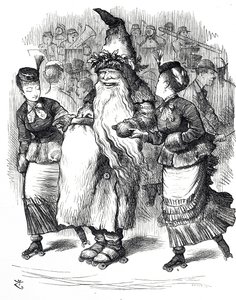 Cartoon depicting Father Christmas roller-skating 作者 约翰·坦尼尔