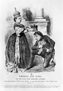 皇后和伯爵，或者，一个好的转机值得另一个，摘自1876年8月的 "Punch or the London Charivari"（雕刻）（黑白照片）。 作者 约翰·坦尼尔