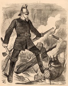 Eyre Massey Shaw fighting fire, from "Punch" London, 20 August 1887 (engraving) 作者 约翰·坦尼尔