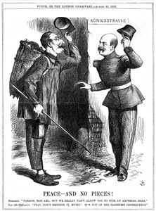 Napoleon III, French Emperor 1852-1870, dressed as a rag-picker (Chiffonnier), warned off by Otto von Bismarck, the Prussian Chancellor. Napoleon