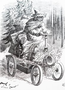 Santa racing through the snow. By John Tenniel (1820-1914) an English illustrator, graphic humourist, and political cartoonist 作者 约翰·坦尼尔