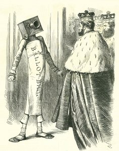 The Ballot Bill standing up to the House of Lords. John Tenniel cartoon from 