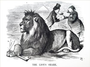 The British government authorising the Rothschilds to buy out shares of the Suez Canal. 作者 约翰·坦尼尔