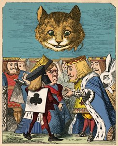 柴郡猫低头看着红国王和王后吵架，1889年 作者 约翰·坦尼尔