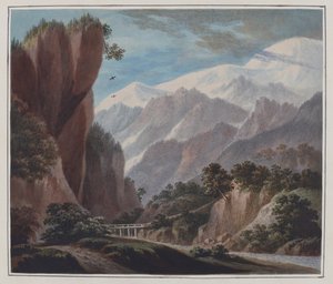 从萨朗什山谷爬上霞慕尼，约 1781 年（纸面水彩、铅笔和阿拉伯树胶） 作者 约翰·沃威克·史密斯